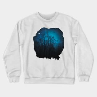 Moody Trees - Night Scene With Tree Silhouettes and Half Moon Crewneck Sweatshirt